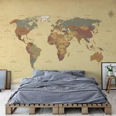 Fotobehang Sepia World Map | VEL - 152.5cm x 104cm | 130gr/m2 Vlies