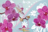 Fotobehang Orchid Flowers Pattern | XL - 208cm x 146cm | 130g/m2 Vlies