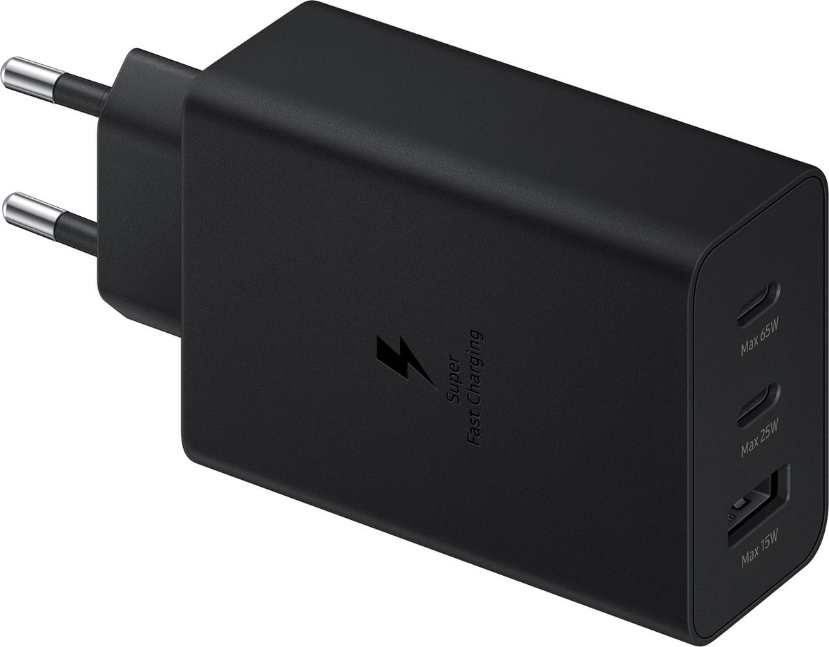Samsung Power Adapter Lader (zonder kabel) - 65W - 3 outputs (USB + 2xUSB-C) - Zwart