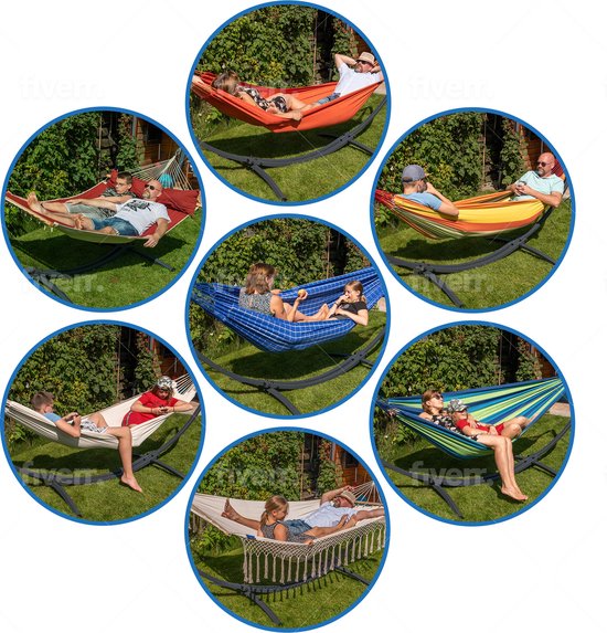 Hangmat met Standaard 2-Persoons PREMIUM– Stevig – Weerbestendig – Hangmatset – 5 Jaar Garantie – Draagkracht 220 kg – Grande Roma