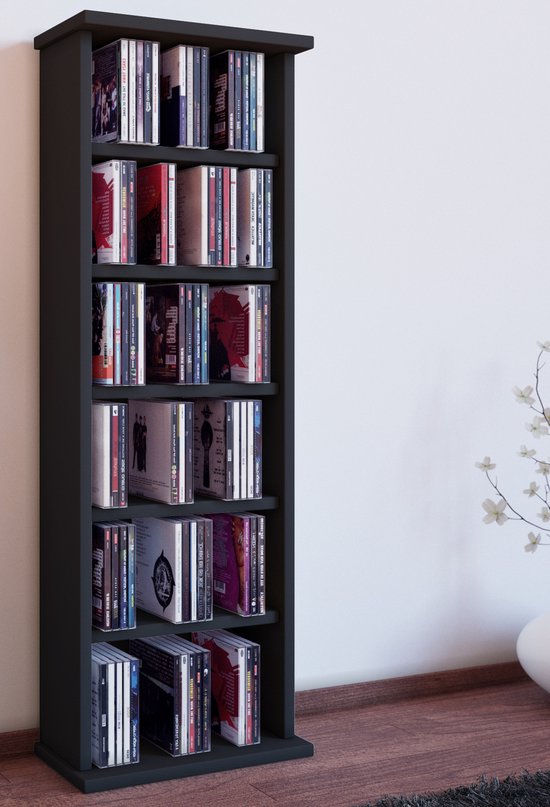 Armoire CD / DVD VCM Vostan sans porte, noire pour 150CD / 65DVD