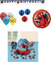 Marvel – Spiderman - Spider-Man - Superheld – Tafeldecoratie set - Happy birthday slinger - Letterbanner - Honeycomb decoratie - Ballonnen - Folieballon - Kinderfeest - Versiering - Verjaardag.