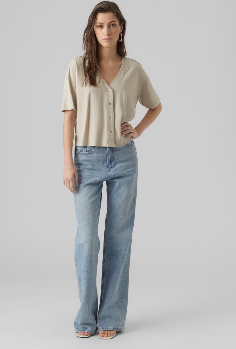 VERO MODA Vmwide Stripe S/L Top Ga Noos - T-shirt Donna A Righe, Manica Lunga, Blu/Bianco, Taglia XS, In Viscosa Sostenibile Lenzing™ Ecovero™