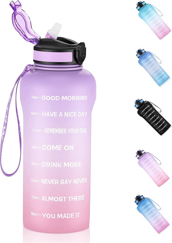 2 liter drinkflessen, BPA-vrij, 2 liter waterfles met tijdmarkering, 2000  ml,... | bol.com