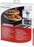 Electrolux "Universal" uitbreidbare bakplaat met twee pizza's, met informatie over Teflon.