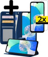 Hoesje Geschikt voor Samsung A14 Hoesje Book Case Hoes Wallet Cover Met 2x Screenprotector - Hoes Geschikt voor Samsung Galaxy A14 Hoesje Bookcase Hoes - Donkerblauw
