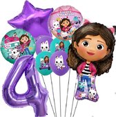 Gabby Poppenhuis Geïnspireerd Ballonen Set Verjaardag Versiering 4 jaar - 9 stuks Ballonnen Gaby Poppenhuis - Gabby Dollhouse Ballonnen Set - Gabby Dollhouse - Feestdecoratie - Folie Ballon - Kinderfeest - Helium Ballon - Dollhouse – Decoratie