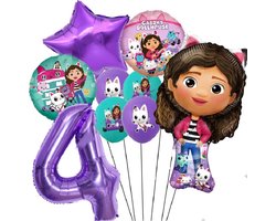 Gabby Poppenhuis Geïnspireerd Ballonen Set Verjaardag Versiering 4 jaar - 9 stuks Ballonnen Gaby Poppenhuis - Gabby Dollhouse Ballonnen Set - Gabby Dollhouse - Feestdecoratie - Folie Ballon - Kinderfeest - Helium Ballon - Dollhouse – Decoratie