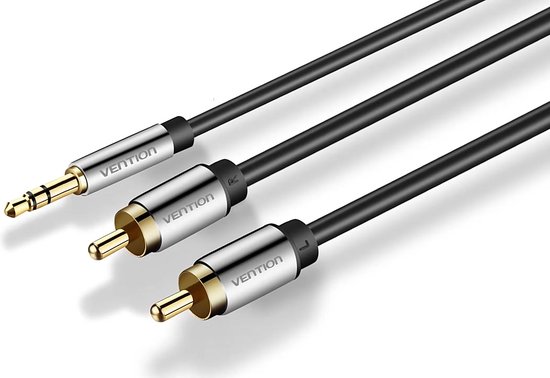 J&D RCA Naar Aux-kabel – 3,5 Mm Vrouwelijk Naar 2 RCA Mannelijk, 1,8 Meter, Verguld – Voor Stereo, Versterker En Luidspreker