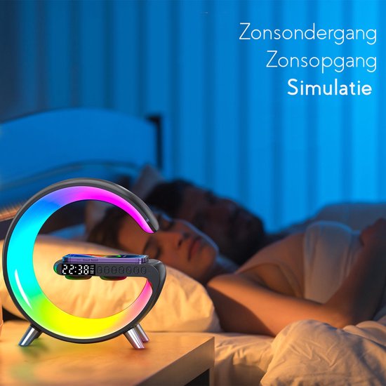 G-Light - Wake-up Light - Bureaulamp LED - Wekker - Lichtwekker - Bluetooth Speaker - Draadloos Oplader - Digitale Wekkerradio - Led Light - Sfeerlamp - Nachtlamp - Google Home & Alexa - Zwart — afbeelding 4