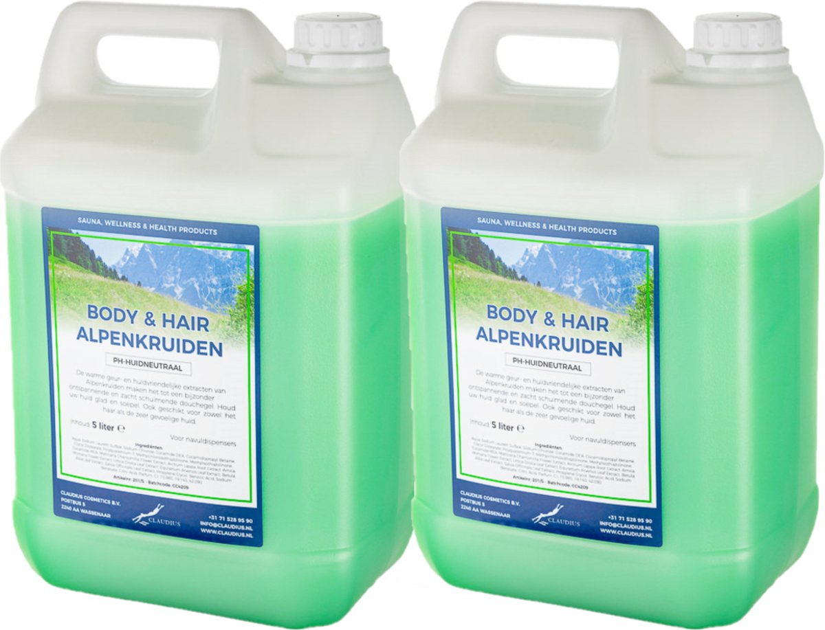 Goedkoopste Body & Hair Alpenkruiden - 5 Liter - set van 2 stuks - 2 in 1 voor lichaam en haar.