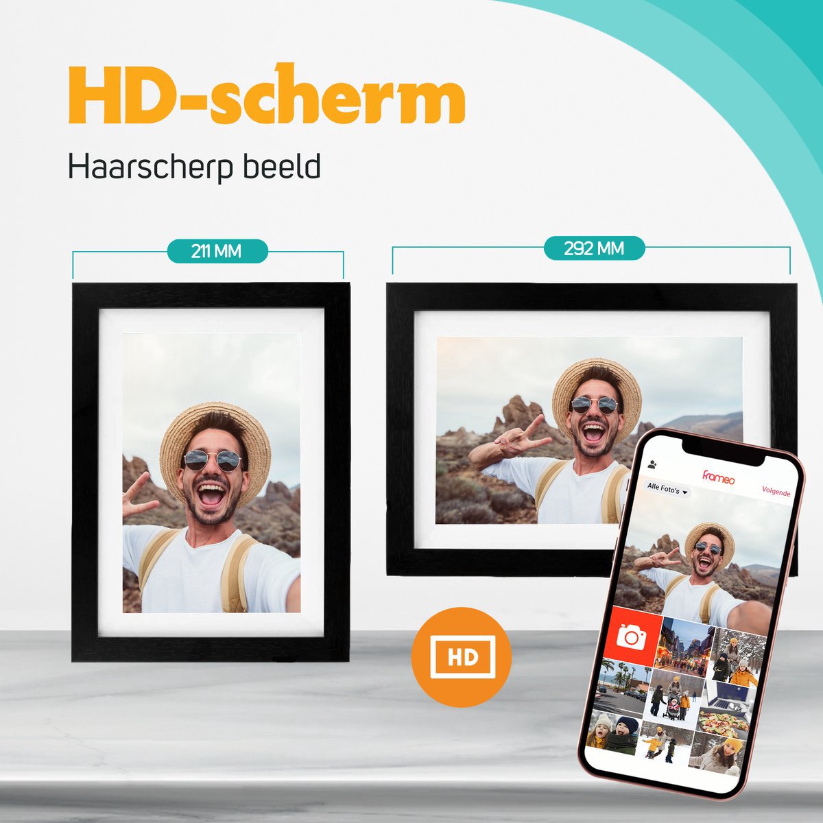 Pora&Co - Digitale fotolijst met WiFi en Frameo App – 10.1 inch - Pora – HD -IPS Display – Zwart/Hout - Micro SD – Touchscreen thumbnail 4