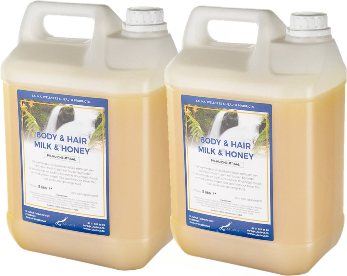 Goedkoopste Body & Hair Milk & Honey - 5 liter - set van 2 stuks - 2 in 1 voor lichaam en haar.