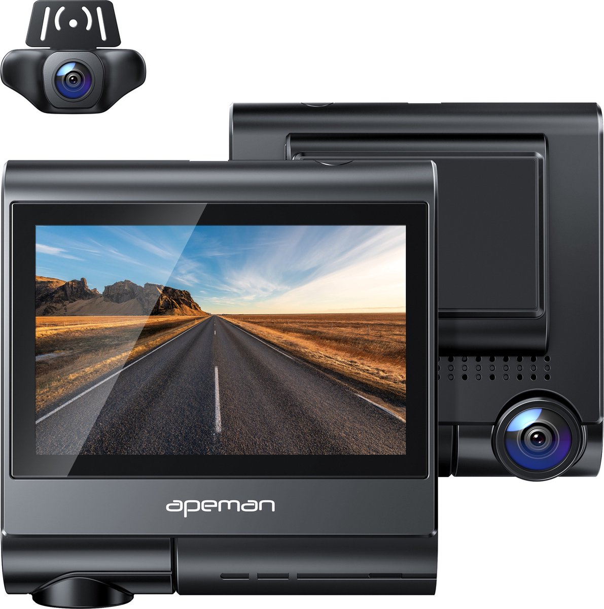 Dashcam Avant et Arrière 4K + 1080P, Type-C Dashcam Voiture avec GPS WiFi,  Double Dash Cam avec écran Tactile,Carte SD 64 Go, Capteur de Gestes