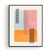 Postercity - Poster Abstract gekleurde kunst met lijnen oranje roze blauw - Abstracte Kunst - 30x21cm / A4