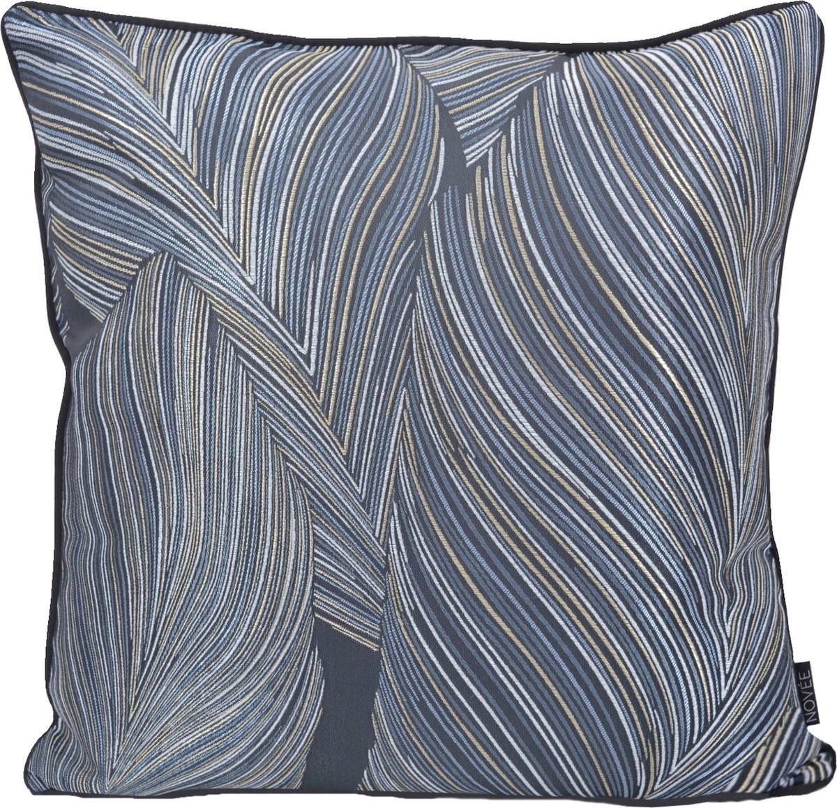 NOVÉE Sierkussen Midnight Leaves | 45 x 45 cm | Jacquard/Polyester Zwart-Blauw