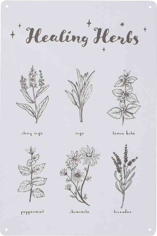 Something Different Metalen wandbord Healing Herbs Grijs