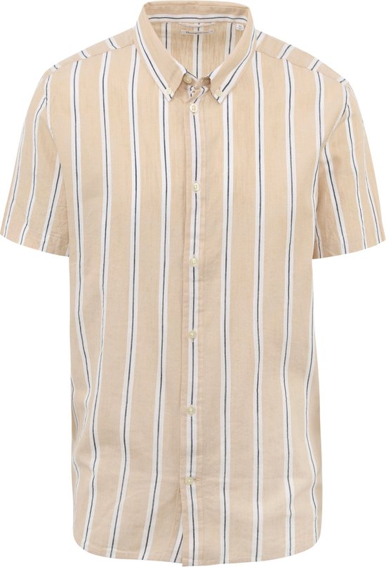 KnowledgeCotton Apparel - Overhemd Streep Beige - Heren - Maat M - Regular-fit