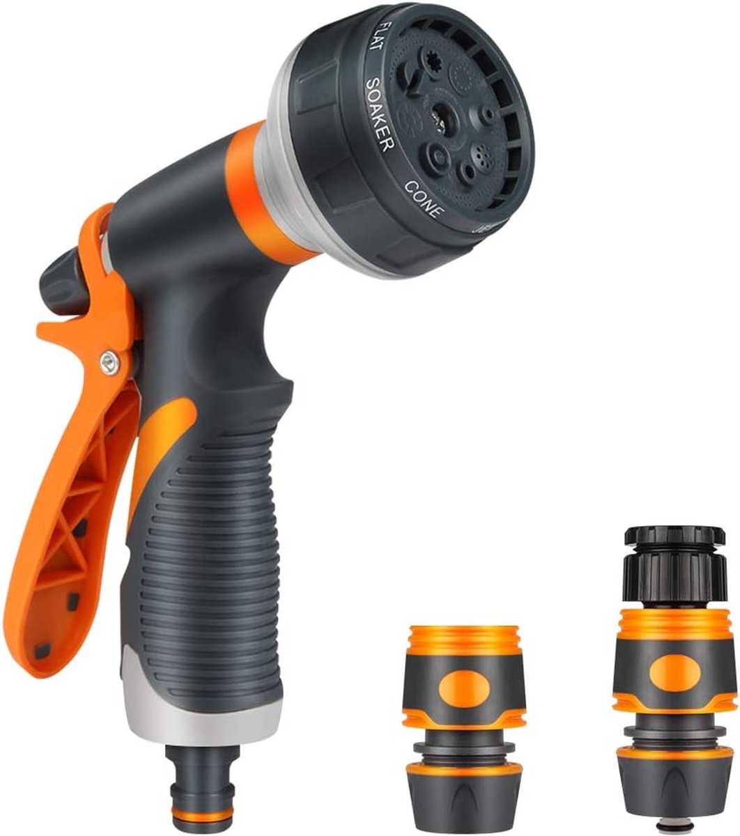 Handdouche, tuinsproeier, hogedruk tuinsproeier, verstelbare waterstroom, 8 functies voor tuinirrigatie, carwash, huisdierdouche en stoepreiniging