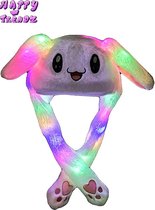 Happy trendz® Muts led light Bunny Wit model 2 - Led Lampjes - Funny Flappy ears - Bunny Pluche - Bunny Ears - Air pumping ears - Muts met Bewegende Flaporen en licht - muts - bewegende oren - Carnaval - verkleden - voor kinderen - volwassen - muts