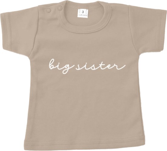 Baby t-shirt korte mouw - big sister - Beige - Maat 86 - Zwanger - Geboorte - Big sister - Aankondiging - Zwangerschapsaankondiging - Peuter - Dreumes
