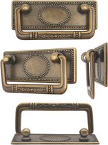 2 x antieke meubelgrepen inklapbaar, ladegrepen, kastgrepen, klapgrepen voor kisten, kasten, commodes, antiek brons messing design, 95 x 41 mm, set van 2