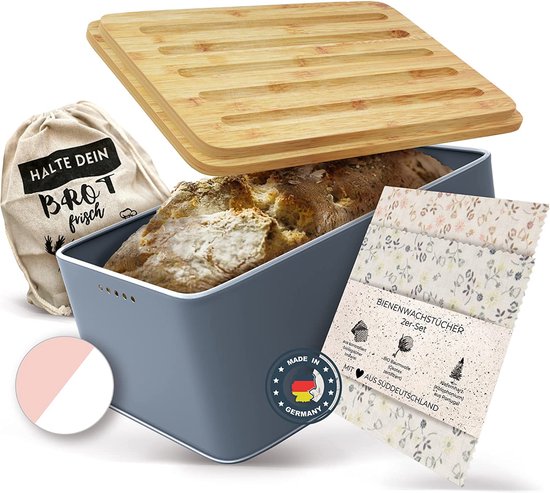 Bright Bread Broodtrommel met deksel van bamboe en broodzak (37 x 20 x 12 cm) broodtrommel tegen schimmelen en uitdrogen - broodtrommel