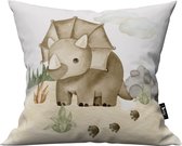 Kussen dino met hoorn-bruin-triceratops-Kinderkamer decoratie-Kinderkamer accessoires-babykamer-Kussen incl binnen kussen-maat 40x40