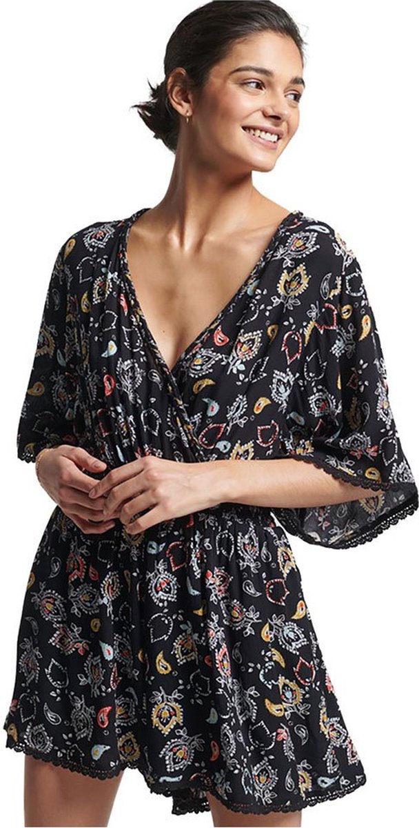 Superdry Broek Vintage Beach Playsuit W8011023a Olivia Paisley 6wv Dames Zwart