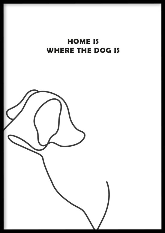 Poster Home Is Where The Dog Is - 30x40 cm - Line art poster - Abstracte poster - Kinderkamer poster - Exclusief fotolijst - WALLLL