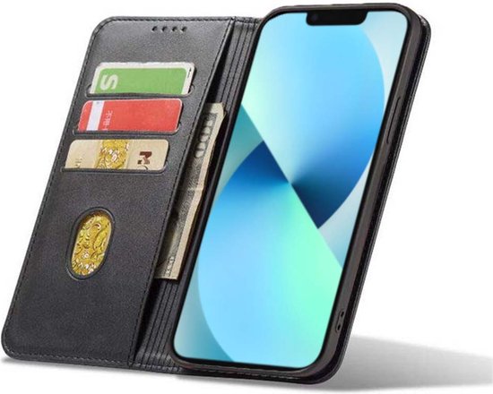 Smartphonica iPhone 13 Mini étui en similicuir avec fermeture magnétique et porte-cartes book case - Zwart / Similicuir / Book Case