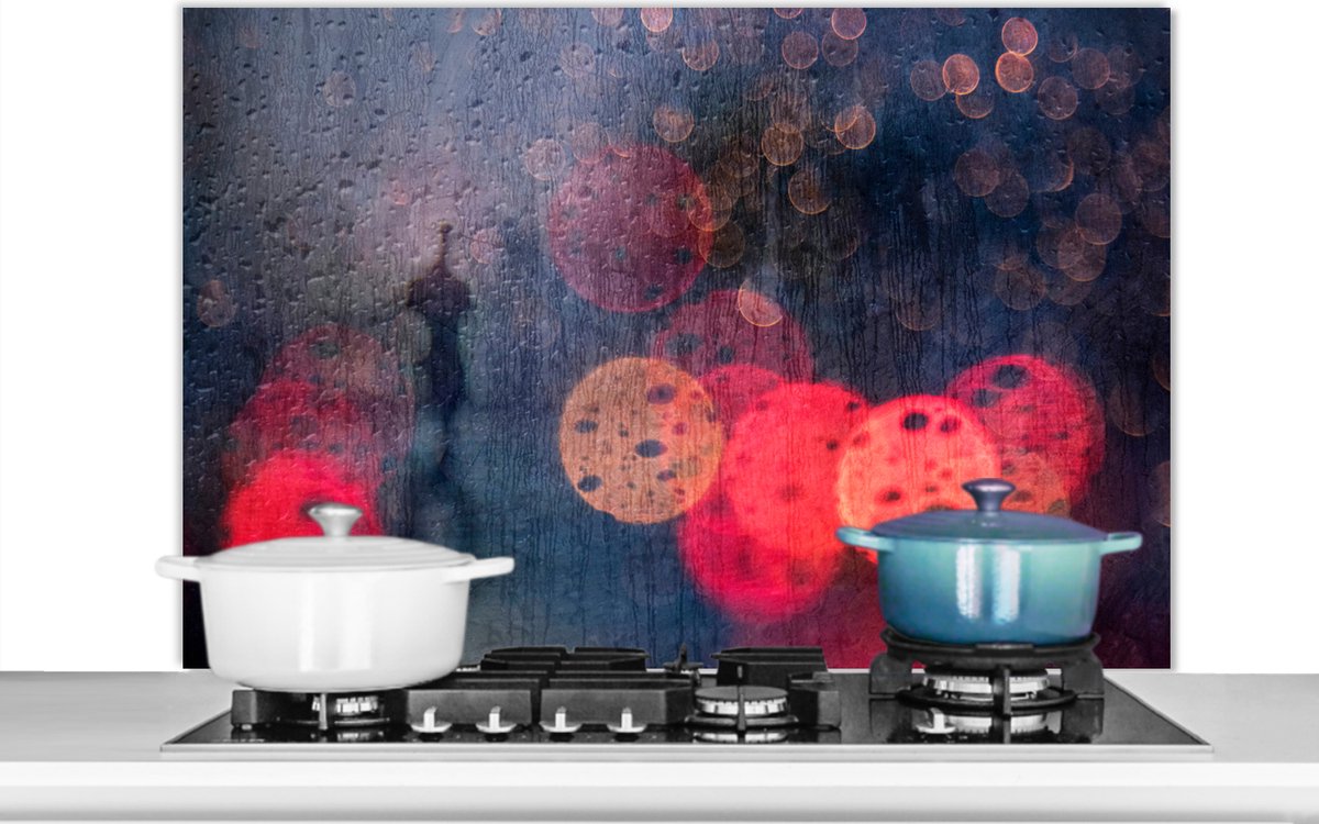 Spatscherm keuken 100x65 cm - Kookplaat achterwand Abstract - Druppels - Kleuren - Regen - Muurbeschermer - Spatwand fornuis - Hoogwaardig aluminium