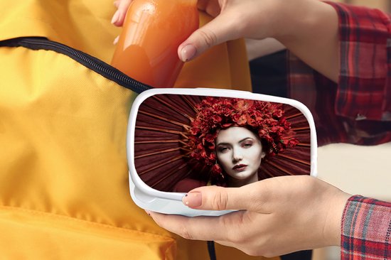 Boîte à pain Wit - Lunch box - Boîte à pain - Femme - Rouge - Portrait - Parapluie - 18x12x6 cm - Adultes