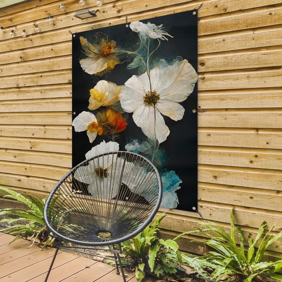 Affiche de jardin - Toile de jardin - Posters de jardin extérieur - Fleurs - Plantes - Zwart - Wit - 90x120 cm - Jardin