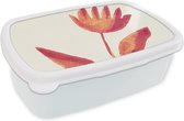 Broodtrommel Wit - Lunchbox - Brooddoos - Bloemen - Plant - Rood - Pastel - 18x12x6 cm - Volwassenen