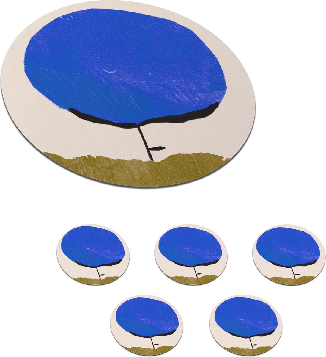 Onderzetters voor glazen - Rond - Bloem - Abstract - Blauw - Groen - 10x10 cm - Glasonderzetters - 6 stuks