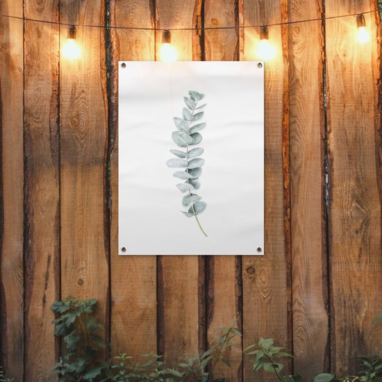 Tuinposter 60x80 cm - Tuindecoratie Plant - Groen - Natuur - Wit - Poster voor in de tuin - Buiten decoratie - Schutting tuinschilderij - Tuindoek muurdecoratie - Wanddecoratie balkondoek