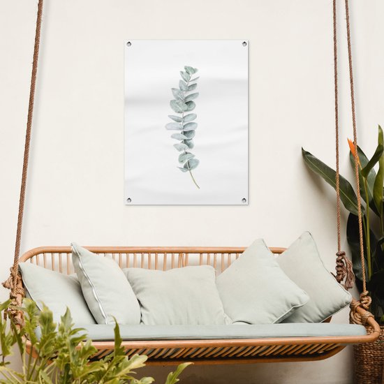 Tuinposter 60x80 cm - Tuindecoratie Plant - Groen - Natuur - Wit - Poster voor in de tuin - Buiten decoratie - Schutting tuinschilderij - Tuindoek muurdecoratie - Wanddecoratie balkondoek