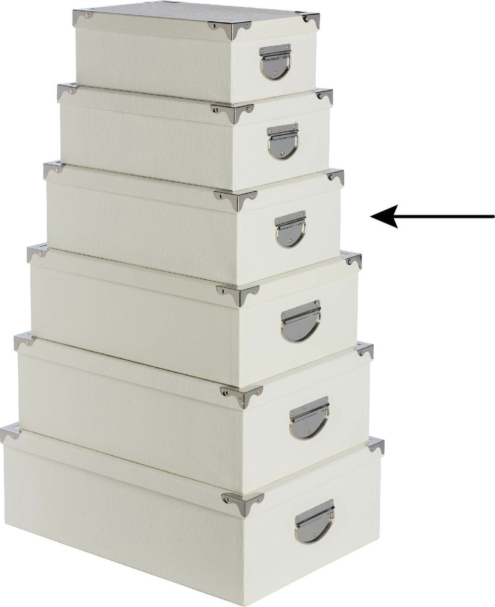 5Five Opbergdoos/box - ivoor wit - L36 x B24.5 x H12.5 cm - Stevig karton - Crocobox