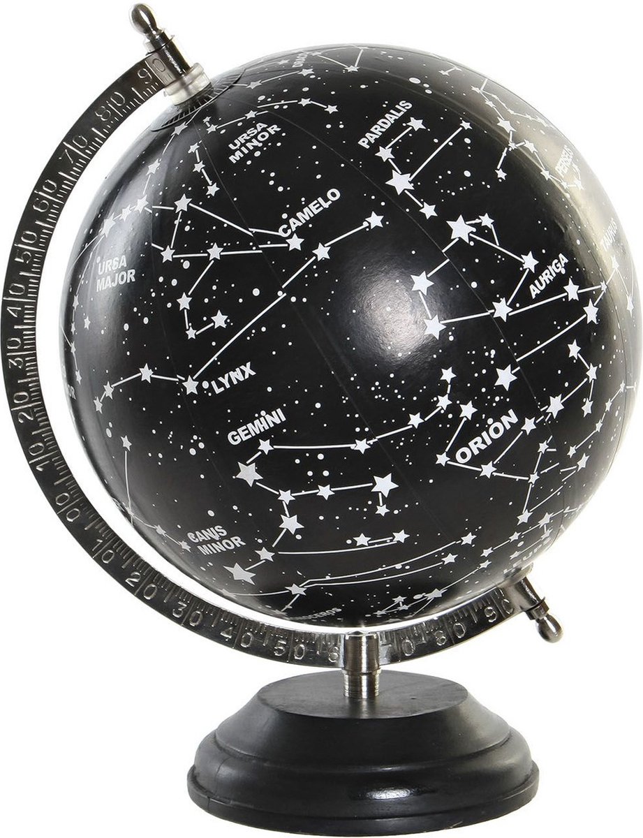 Items Wereldbol Sterrenhemel - Zwarte sterrenbol op aluminium voet - 28 x 22 cm