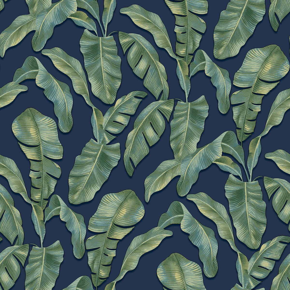 Behang – Bananenbladeren – Tienerkamer – Donkerblauw Groen – Tropisch – Modern – Eclectisch – Urban jungle – Slaapkamer – Muurdecoratie – 0,53 x 10,05 M – hashtag