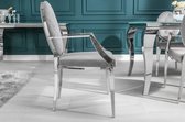 Elegante stoel MODERN BAROK edelgrijs fluweel met armleuningen en decoratieve knopen - 38343
