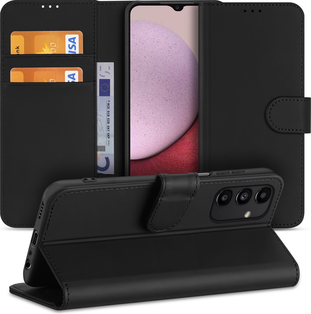 Book Cover Hoesje voor de Samsung Galaxy A14 4G Zwart met Pasjeshouder