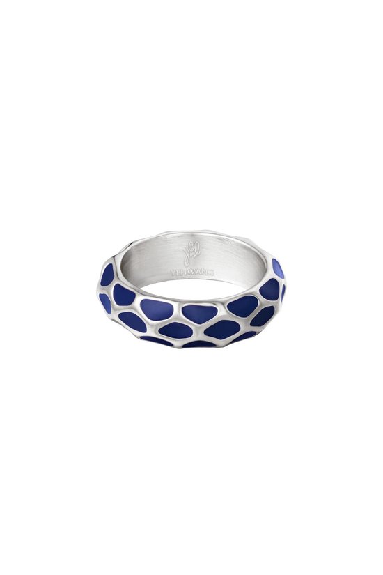 Ring Giraffe pattern- blue- Blauw- Stainless Steel - Yehwang- 17-Moederdag cadeautje - cadeau voor haar - mama