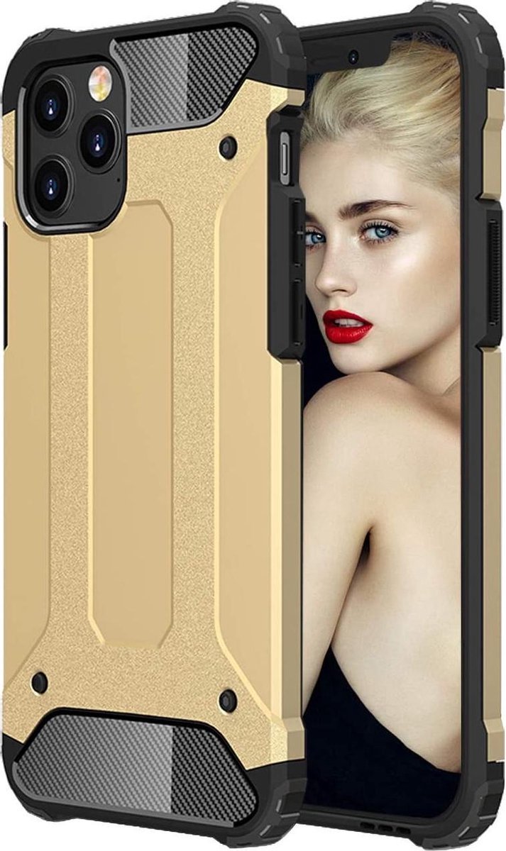 Schokbestendig Heavy Duty Hoesje Geschikt voor: iPhone 12 Mini Shock Proof Hybride - Back Cover - Dual Layer Armor Case - Extra Stevig - Goud