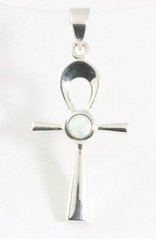 Fijne zilveren ankh hanger met welo opaal