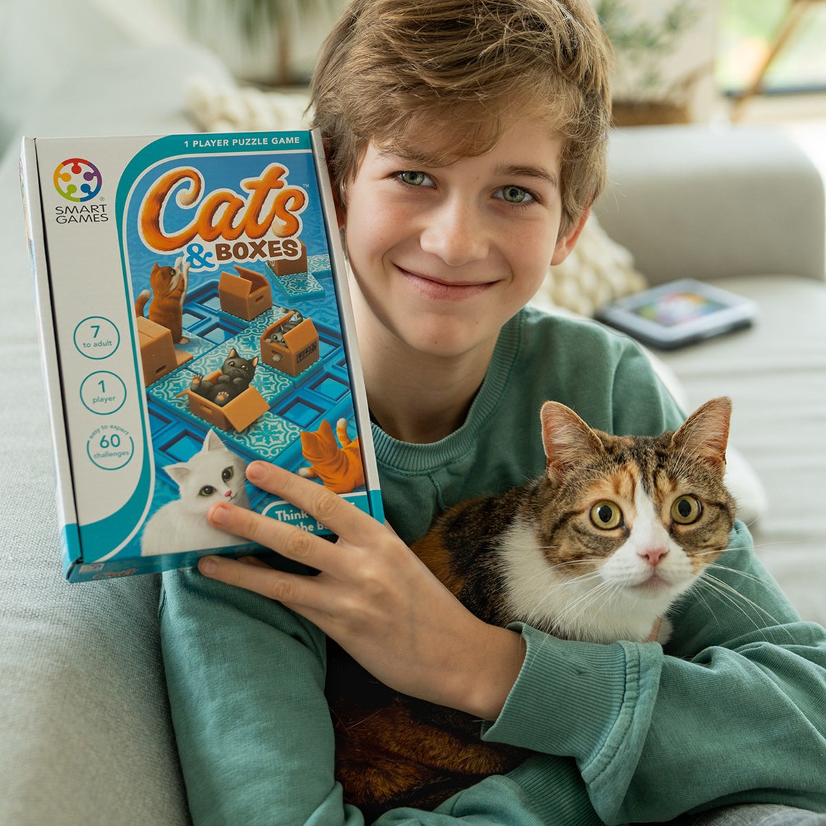 SmartGames Cats & Boxes - Logisch Denkspel - 60 Poezelige Uitdagingen - Compact Solospel voor Kinderen & Volwassenen - Vanaf 7 Jaar — cadeau in Spellen & Speelgoed - foto 6