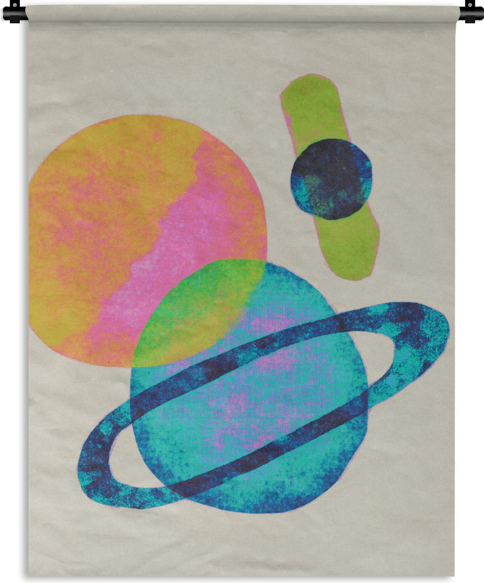 Wandkleed - Wanddoek - Planeten - Abstract - Neon - Verf - 150x200 cm - Wandtapijt