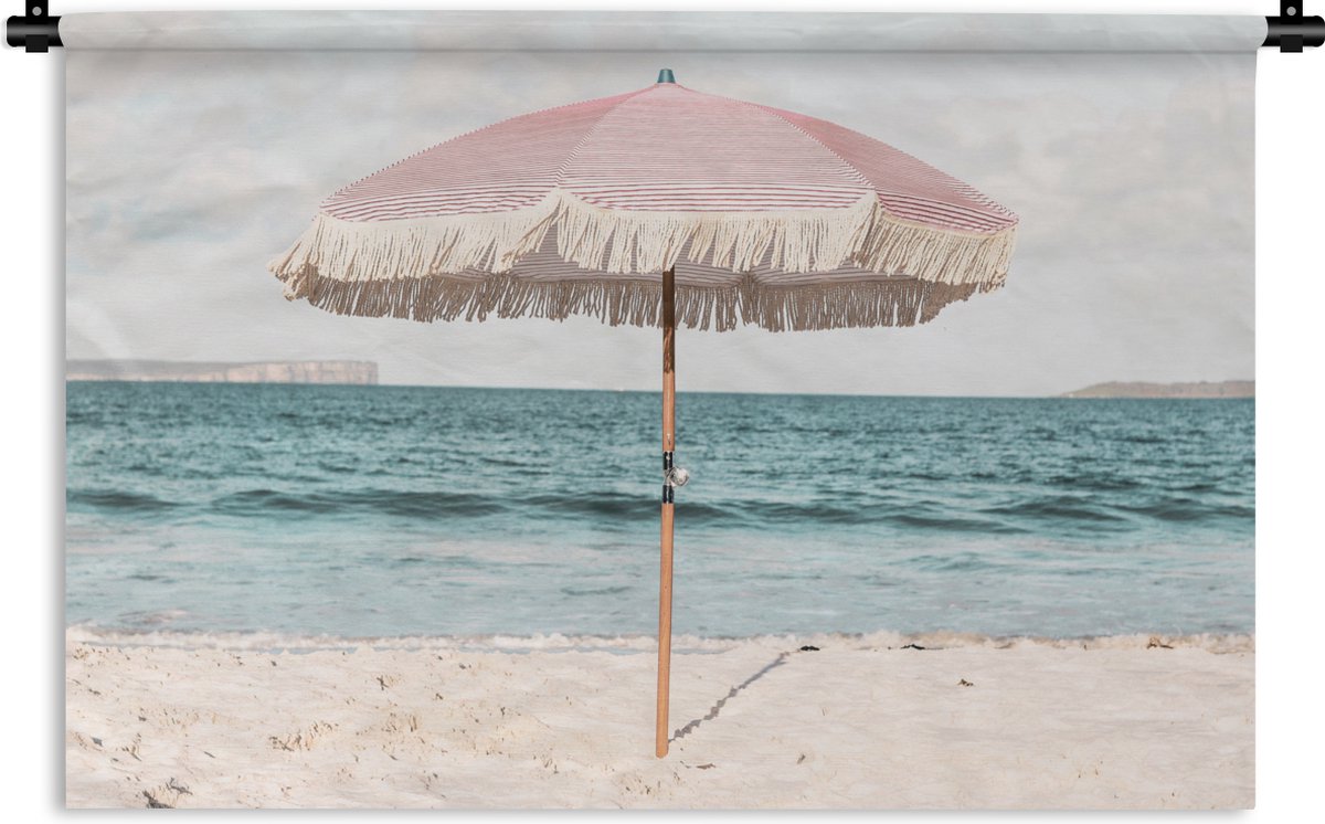 Wandkleed - Wanddoek - Parasol - Strand - Zee - Wolken - 180x120 cm - Wandtapijt
