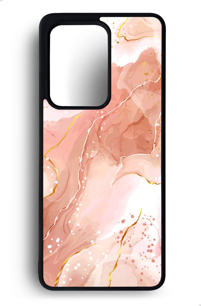Ako Design Samsung Galaxy S20 Ultra hoesje - Marmer - roze goud - Hoogglans - TPU Rubber telefoonhoesje - hard backcover